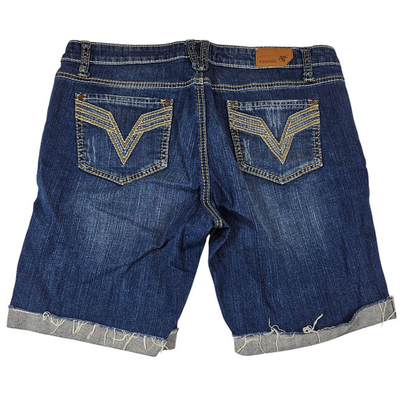 Vigoss Bermuda Jean Short Embroidered Denim Stretch Distressed Blue Frayed L 13 - Picture 1 of 11